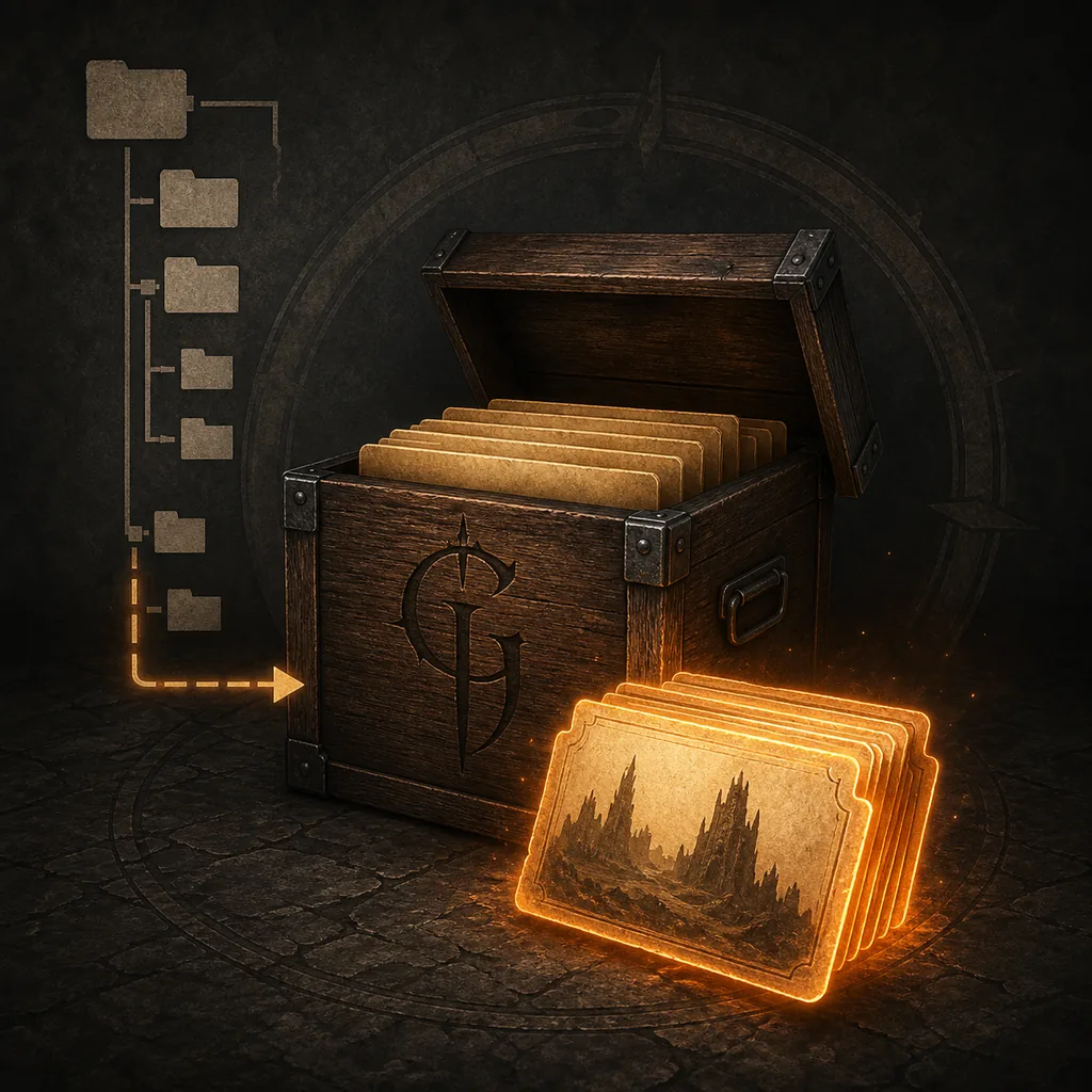 Illustrative diagram of a Gothic-themed folder tree leading to local save files